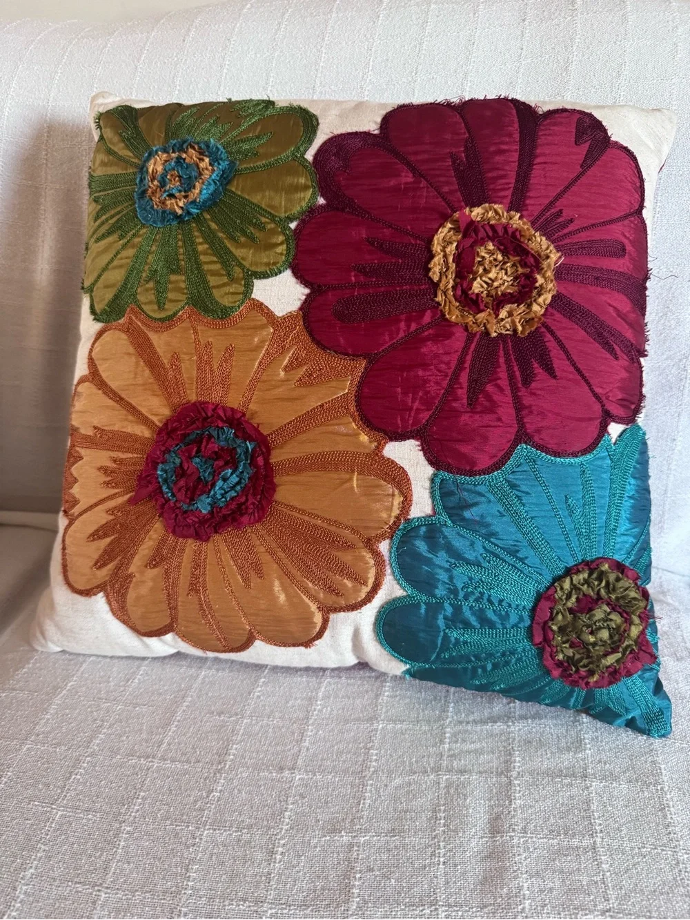 Pier 1 Multicolor Floral Appliqué Throw Pillow set of 2